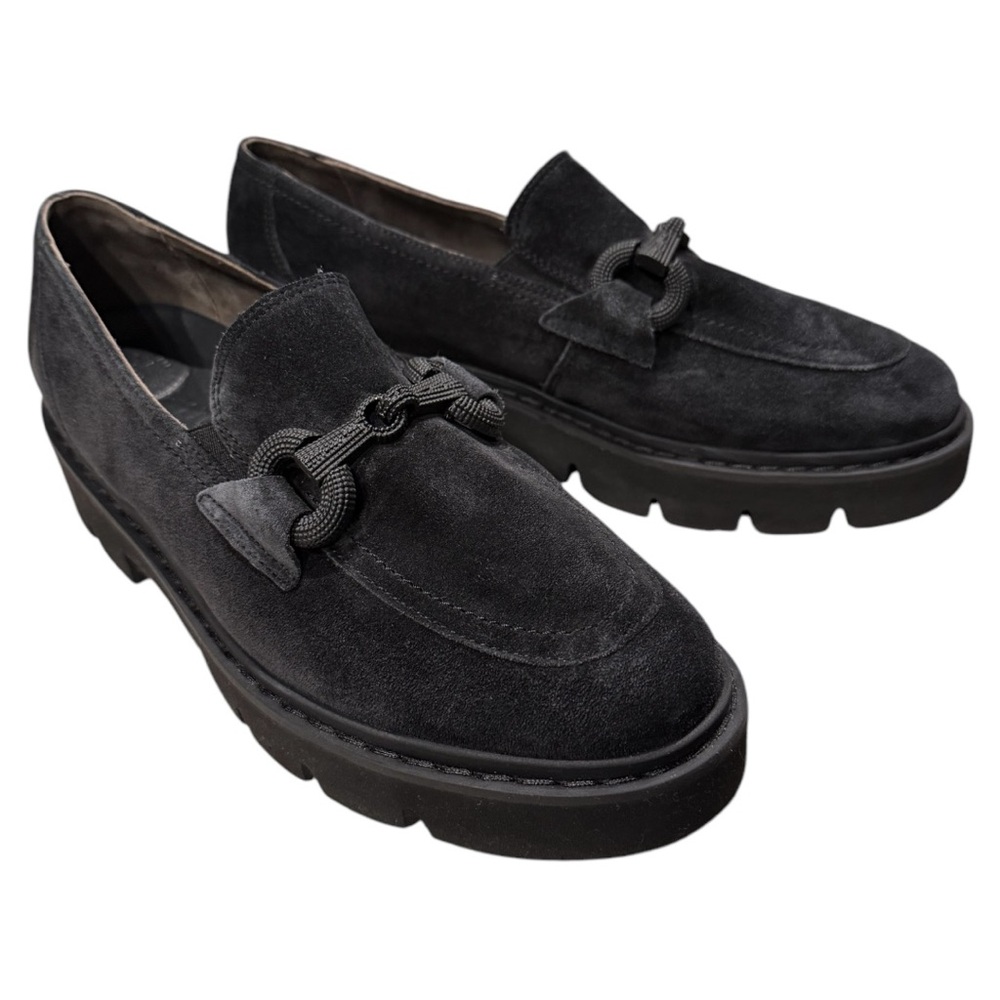 Paul Green amazingly comfortable navy suede platform loafers metal bit 8